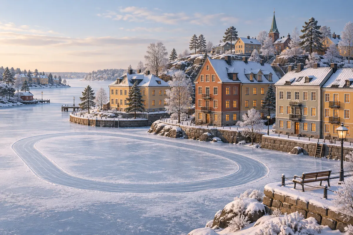 Illustration för lägenhetsbyte i Luleå med vinterhamn och varma fönster.